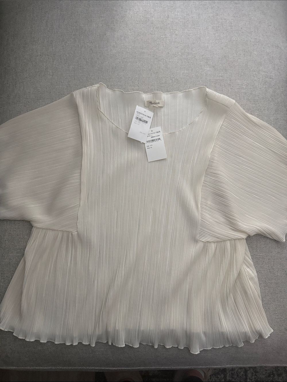 Madewell Cream Pleated Short Sleeve Blouse
